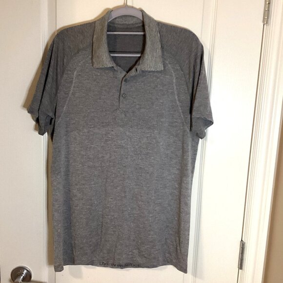 Lululemon Men's Gray Polo Shirt Short Sleeve Top 'Live in Practice' - Picture 1 of 6